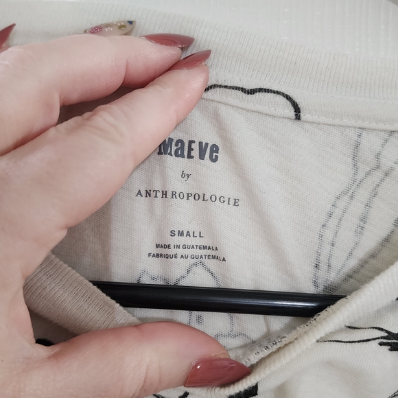 Maeve by Anthropologie Black & White Floral Long Sleeve Crop Top - Picture 4 of 5